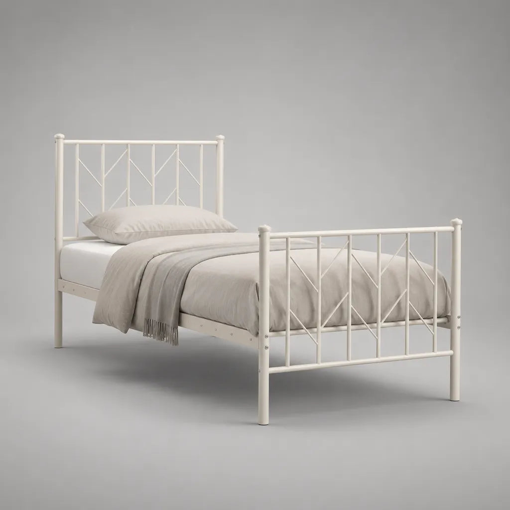 Struttura letto singolo in acciaio bianco per materasso 90 × 200 cm, dimensioni 208 × 96 × 110 cm