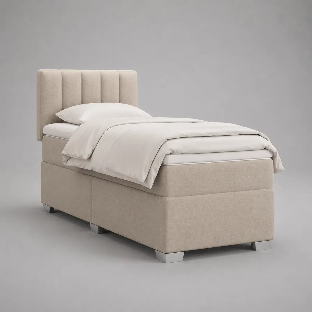 Set letto singolo imbottito in tessuto beige 100 x 210 x 110 cm, superficie letto 90 x 200 cm, con materasso e testiera