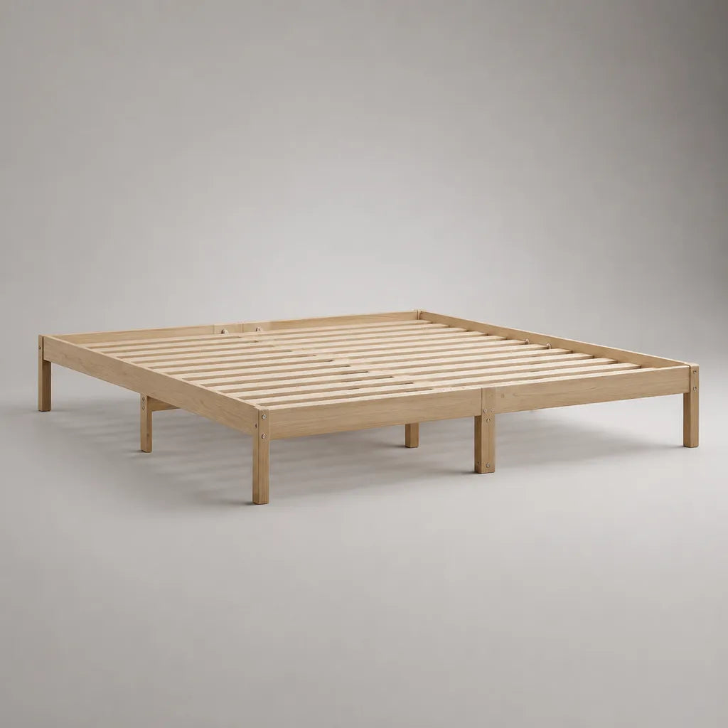 Struttura letto matrimoniale 160 x 200 cm in legno con rete a doghe, legno naturale
