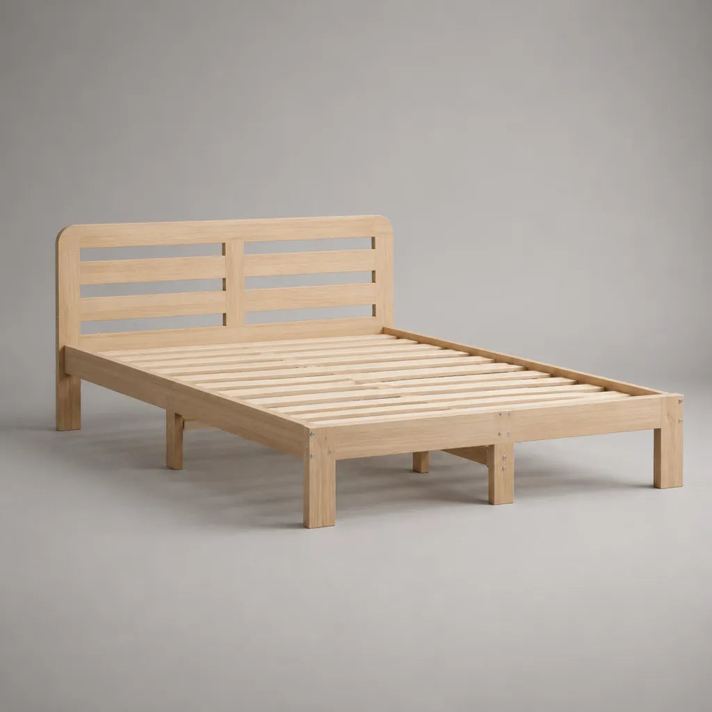 Letto matrimoniale 140 x 200 cm in legno naturale con testiera e rete a doghe