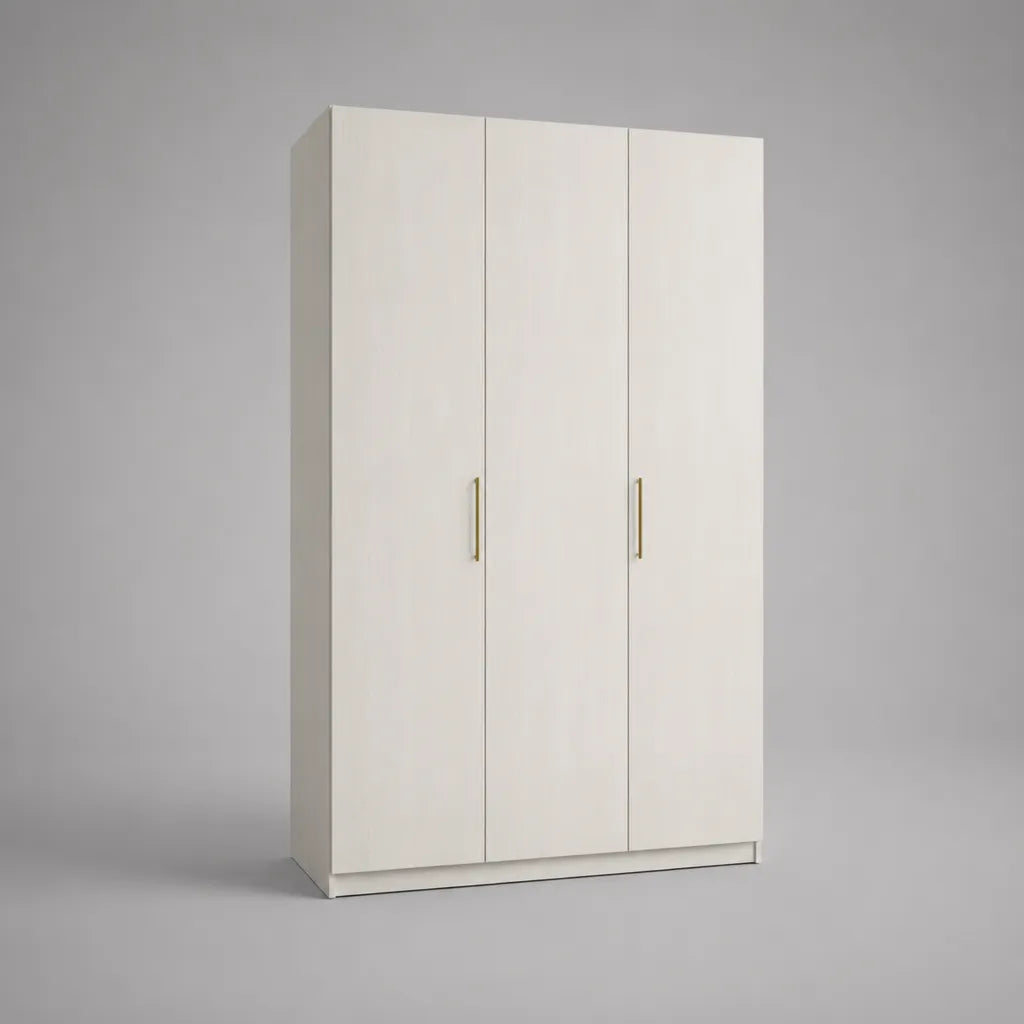 Armadio guardaroba in legno bianco opaco e oro con 3 ante battenti, 120 x 50 x 200 cm