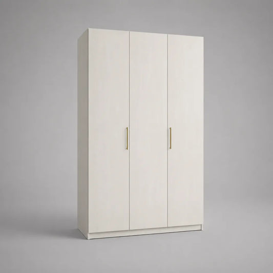 Armadio guardaroba in legno bianco opaco e oro con 3 ante battenti, 120 x 50 x 200 cm