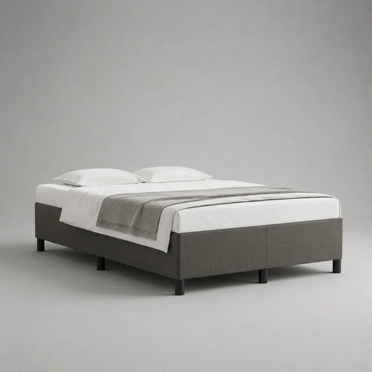 Letto matrimoniale imbottito rettangolare con 2 basi in poliestere grigio e piedini neri, senza testiera, 160 × 200 × 38 cm