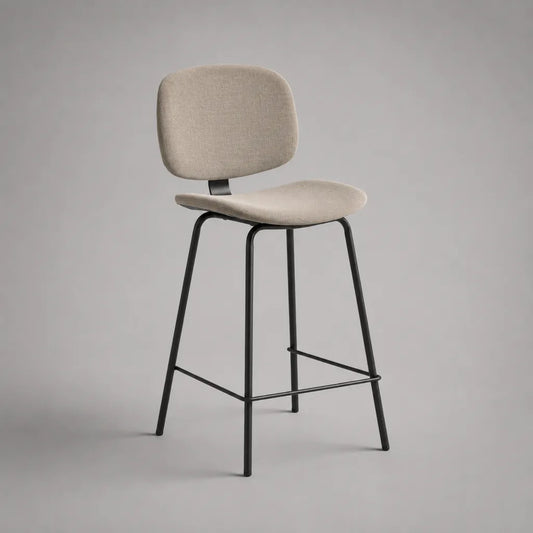 Sgabello da bar imbottito in tessuto e acciaio, beige e nero, 50 × 53 × 95 cm, altezza seduta 65 cm