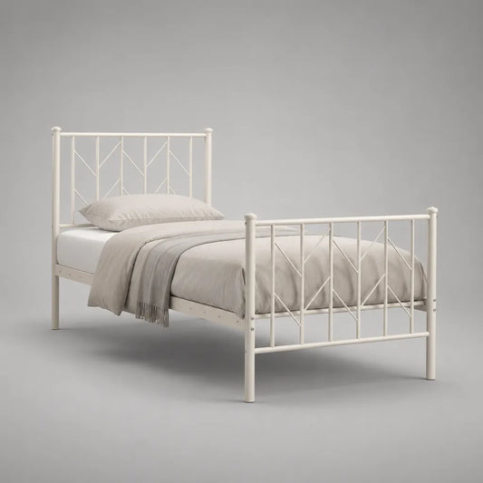Struttura letto singolo in acciaio bianco per materasso 90 × 200 cm, dimensioni 208 × 96 × 110 cm