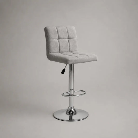 Sgabello da bar girevole regolabile in tessuto e acciaio cromato grigio, 44 x 48 x 88-109 cm