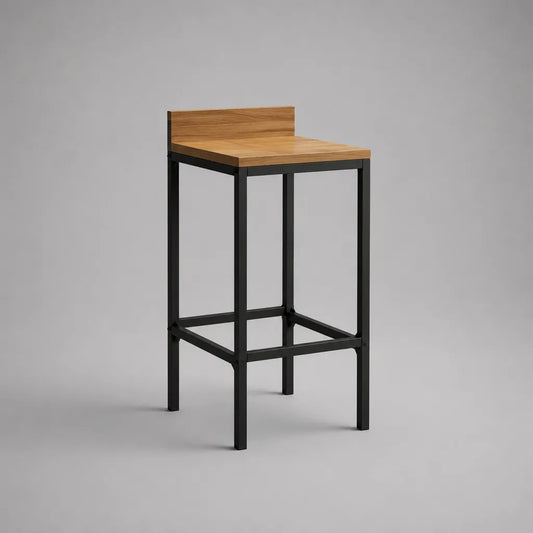 Sgabello da bar alto in acciaio nero e legno color rovere naturale, 40 x 43 x 86 cm, seduta alta 75 cm