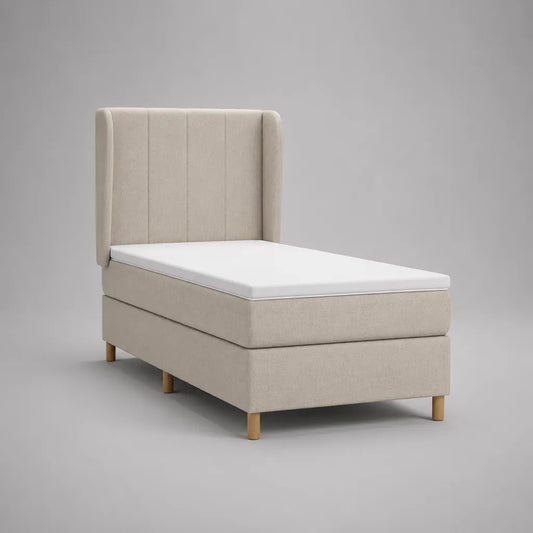 Set letto singolo imbottito con materasso 90 x 200 cm in poliestere beige e testiera alta, 103 x 215 x 120 cm