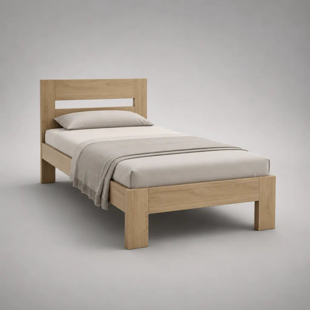 Letto singolo in rovere massello con testiera, per materasso 90 × 200 cm, dimensioni 210 × 100 × 100 cm, rovere naturale