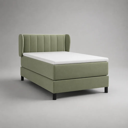 Letto boxspring matrimoniale 160 x 200 cm in velluto verde salvia con materasso, topper e testiera