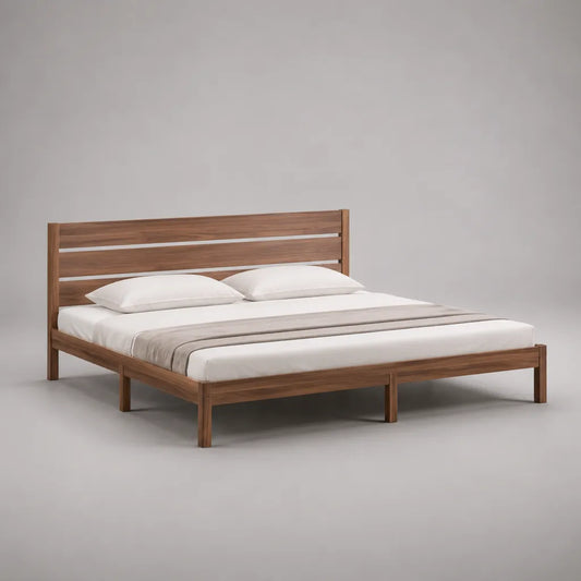 Letto matrimoniale in legno color noce con testiera e rete a doghe, per materasso 160 x 200 cm, dimensioni 169 x 208 x 100 cm